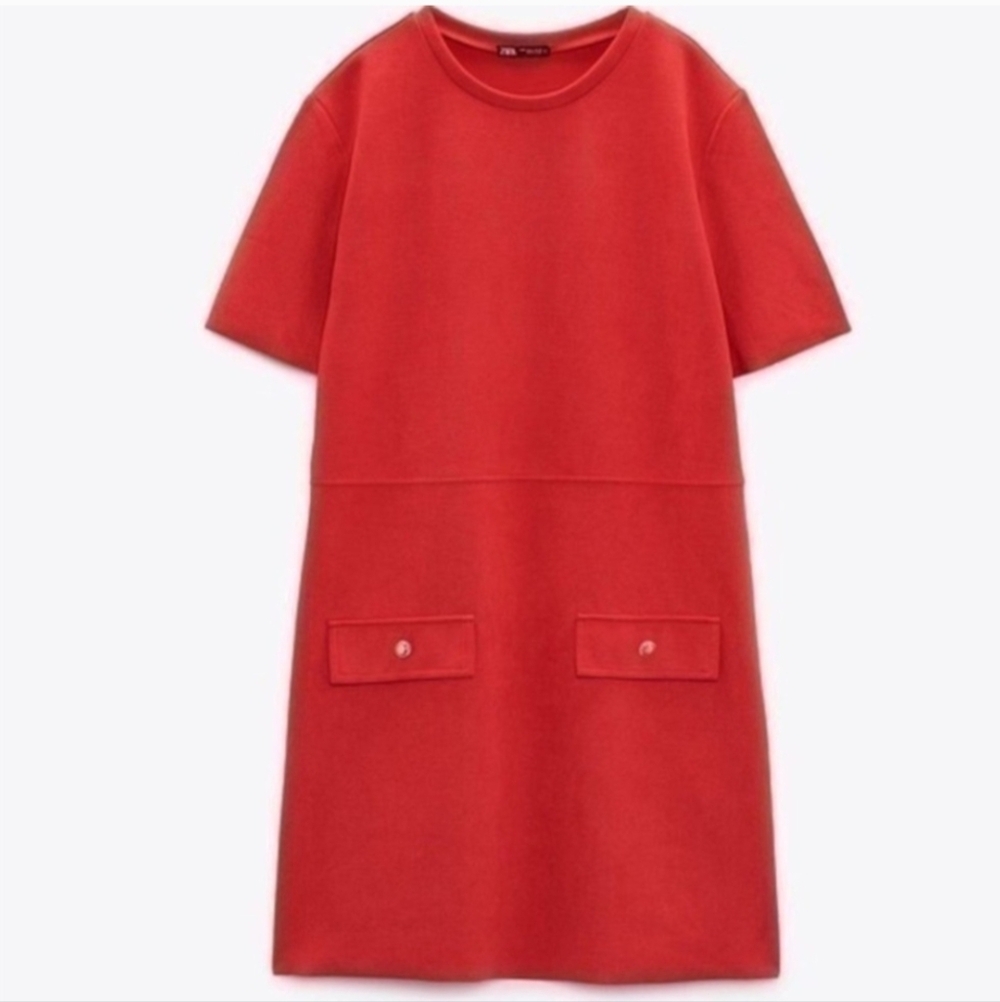 Zara Elegant Red Chef Dress With Gold Buttons Mini Dress Size Medium - Picture 3 of 9